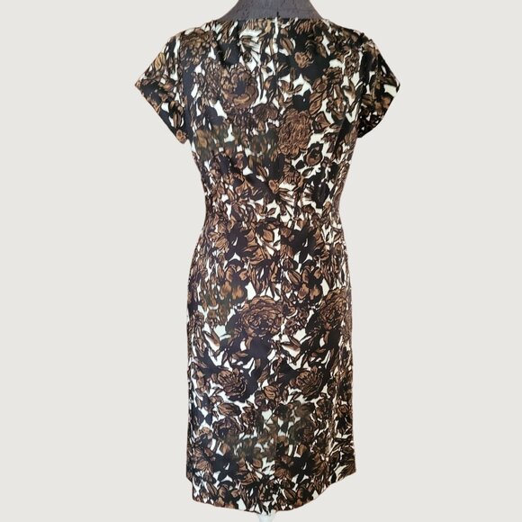 Talbots Brown Floral Print Stretch Dress Size 6 - Picture 3 of 4